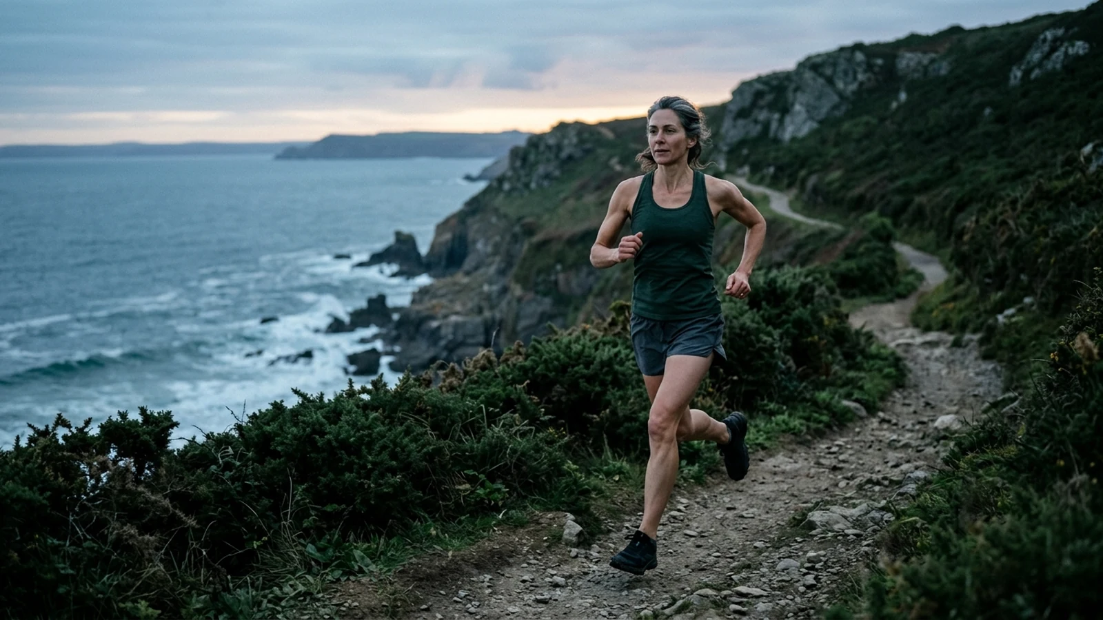 Woman running easily at dawn — the calm, sustained energy of restored NAD+ levels